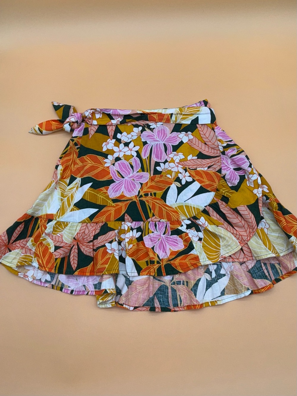 Aerie Tropical Floral Ruffle Wrap Skirt Small Boho Resort Vacation Y2K